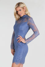 Beaded High Neck Long Sleeve Lace Dress