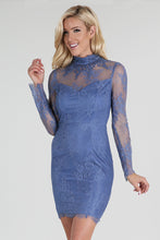 Beaded High Neck Long Sleeve Lace Dress