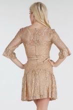 Belted Metallic Gold Lace Dress