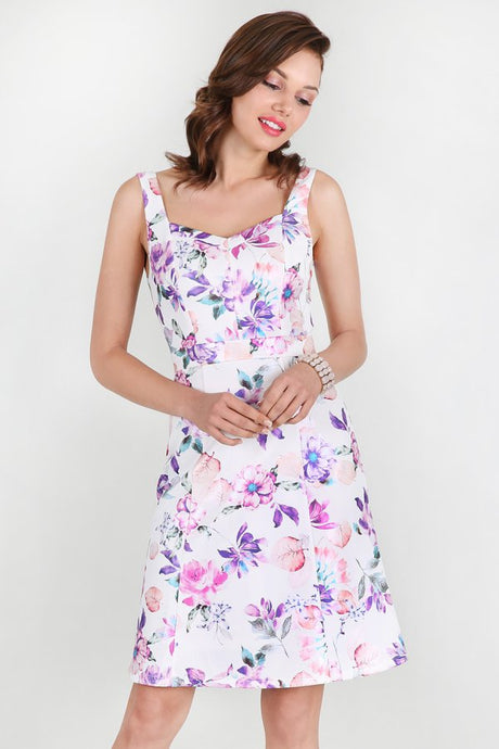 Purple Foil Flower Printed Dress