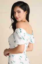 Light Blue Puff Sleeve Floral Embroidered Midi Dress