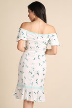Light Blue Puff Sleeve Floral Embroidered Midi Dress