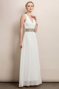 White Classic Lace Top Belt Line Detail Maxi Dress