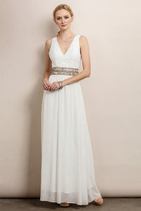 White Classic Lace Top Belt Line Detail Maxi Dress