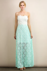 Two Colors Long Floral Strapless Lace Dress