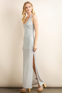 Silver Shimmery Sequin Maxi Dress