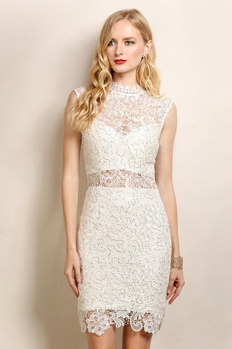 Ivory Classic Sequin Lace Cocktail Dress