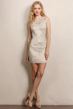 Light Gold Lace Opening Back Cocktail Dress