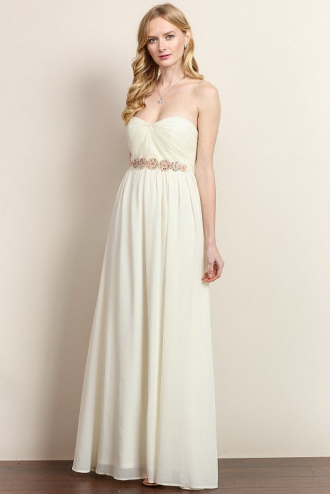 Round Bead Strapless Flared Maxi Dress