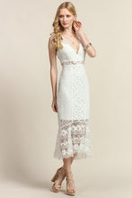Ruffled Hem V-Neck Lace Midi Dress