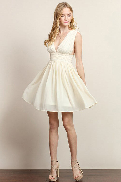 V Top Chiffon Short Dress