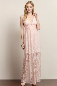 Flower V Top See-Though Lace Maxi Dress