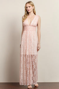 Flower V Top See-Though Lace Maxi Dress