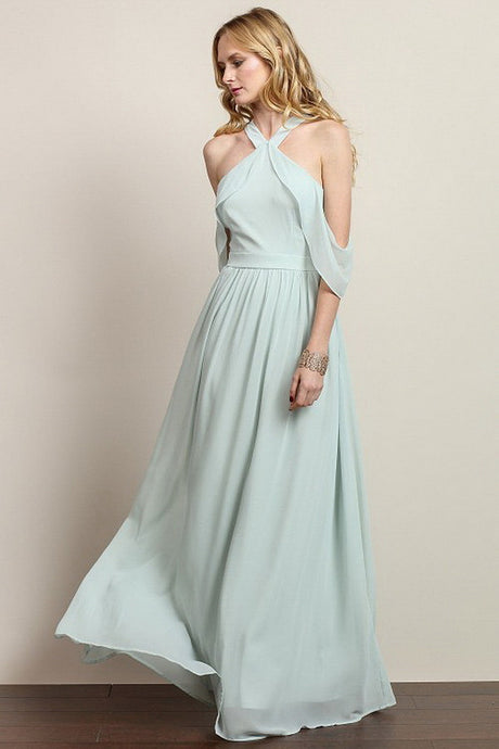 Light Mint Off-Shoulder Ruffle Maxi Dress