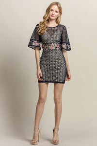 Quarter Sleeve Crochet Lace Short Dress