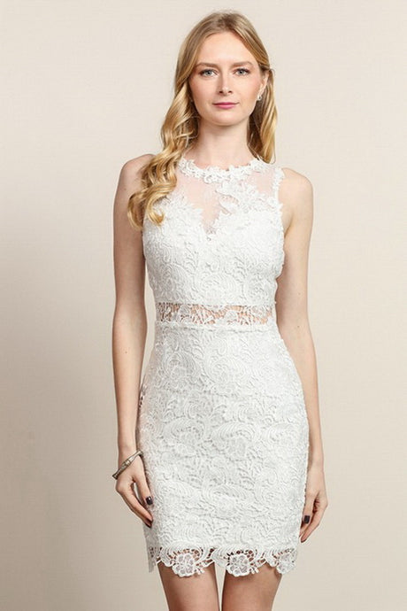White Lace Fitted Short Dress