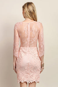 Strap Front Detail Mid-Sleeve Lace Fitted Dress