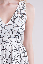 Black White Rose Patterned Short Dress
