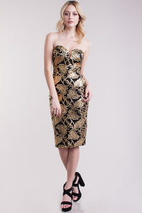 Golden Floral Bodycon Dress