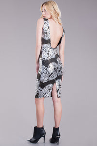 Metallic Flower Printed Midi Dress