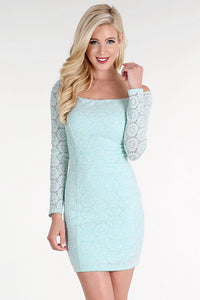Aqua Sequined Lace Off Shoulder Dress