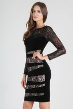 Black Sheer Lace Velvet Dress