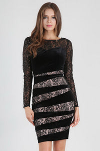 Black Sheer Lace Velvet Dress