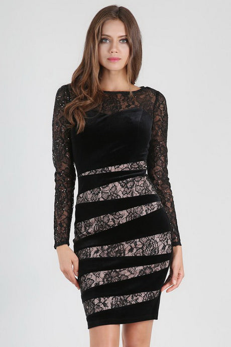 Black Sheer Lace Velvet Dress