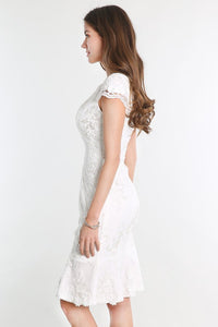 White Cap Sleeve Lace Dress