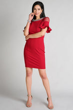 Red Embellished Sheer Trumpet Sleeve Dress