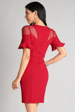 Red Embellished Sheer Trumpet Sleeve Dress