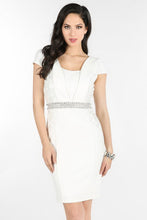White Embellished Waist Cap Sleeve Dress