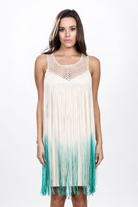 Ombre Fringe Crochet Yoke Dress