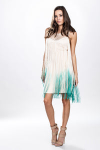 Ombre Fringe Crochet Yoke Dress