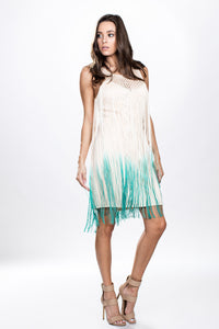 Ombre Fringe Crochet Yoke Dress