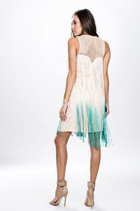 Ombre Fringe Crochet Yoke Dress