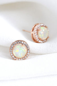 Dainty Opal Round Stud Earrings in Rose Gold