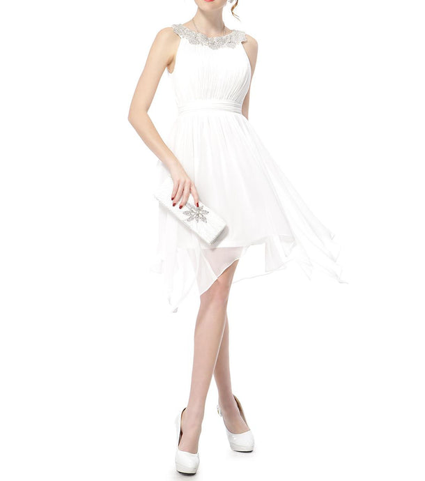 Rhinestone Neckline Hi-Lo Summer Dress