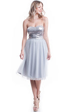 Grey Strapless Sequin Top Mesh Layer Dress