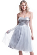 Grey Strapless Sequin Top Mesh Layer Dress