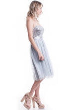 Grey Strapless Sequin Top Mesh Layer Dress