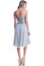 Grey Strapless Sequin Top Mesh Layer Dress