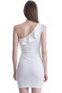 Ivory One Shoulder Ruffle Mini Dress