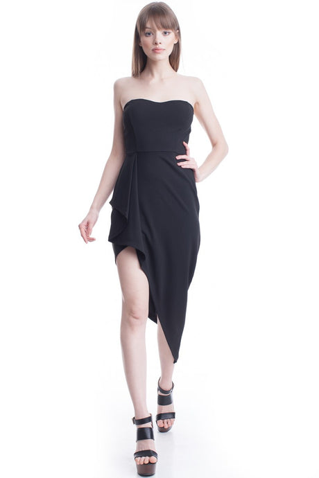 Black Asymmetric Hem Sweetheart Tube Dress