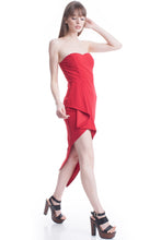 Red Asymmetric Hem Sweetheart Tube Dress