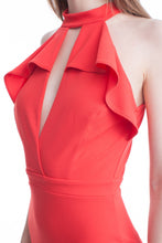 Red Ruffle Front Keyhole Halter Short Dress