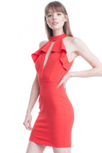 Red Ruffle Front Keyhole Halter Short Dress
