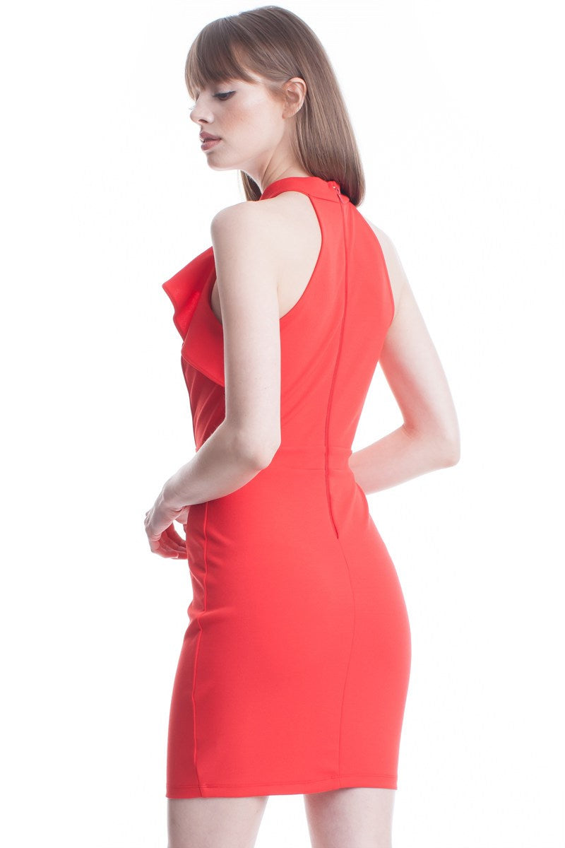 Red Ruffle Front Keyhole Halter Short Dress – Aquarius Brand