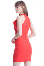 Red Ruffle Front Keyhole Halter Short Dress