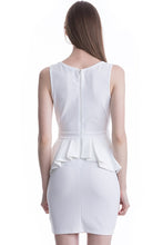 White Deep V-Neck Ruffle Waist Short Dress